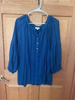 J Jill 3:4 sleeved embroidered Blue Women's Peasant Blouse - Unbranded